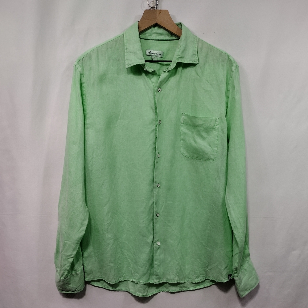 Peter Millar 100% Linen Button Shirt Mens M Green Boho Retro 90s Y2K Casual